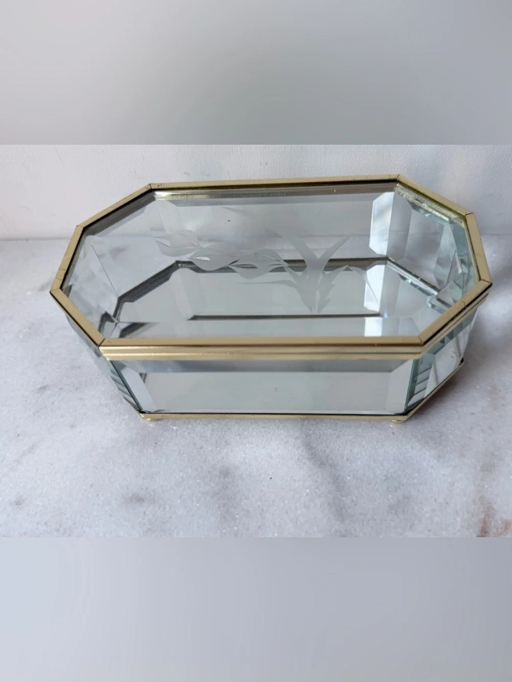 Glass and Brass Display Jewelry Case - Gold Finish, vintage